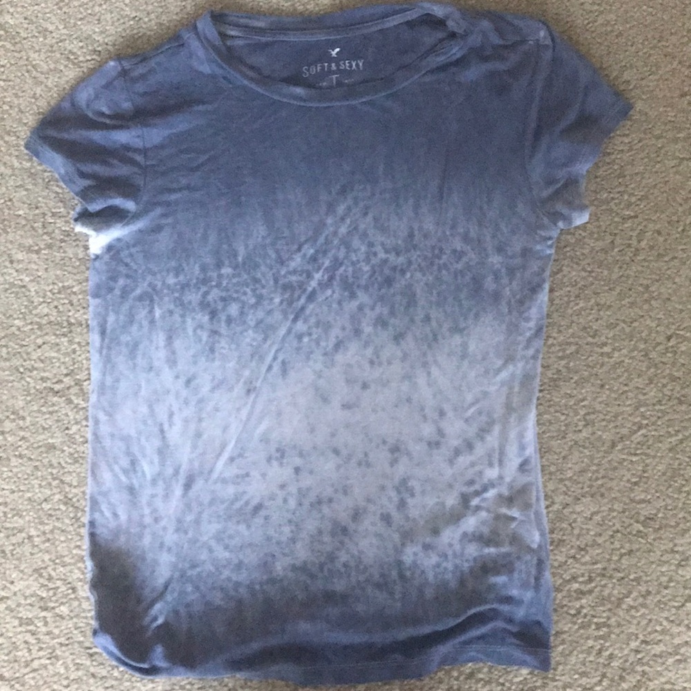 American Eagle Blue and White Short Sleeve Shirt